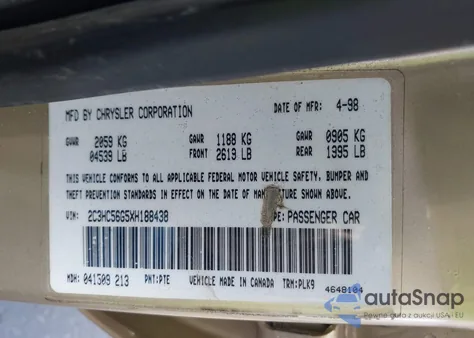 1999 Chrysler Lhs из США, поврежденный, VIN 2C3HC56G5XH188438